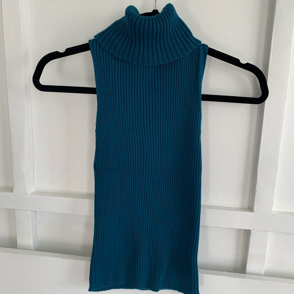 Teal Sleeveless Turtleneck Sweater